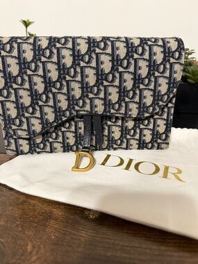 Christian Dior Oblique Saddle Pouch with Chain